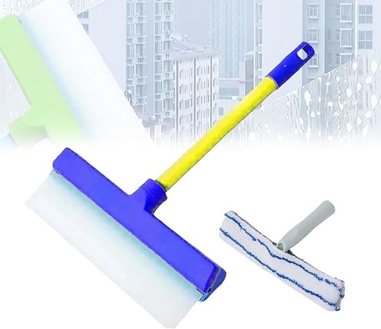 Set van 2 – Siliconen raamwissers – Raamwisser - Hulpmiddelen voor raambewassing – Professionele glaswissers – Veelzijdig inzetbaar voor badkamer, auto en thuis – Siliconen – Streepvrije reiniging – 30 × 17 cm - Geel blauw