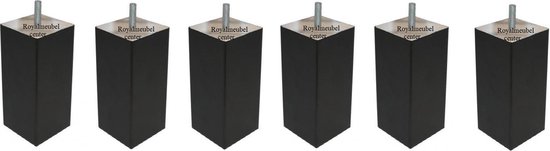 Boxspring Bedden Meubelpoten Set 6 stuks Vierkanten houten hoogte 12 cm (M8) Zwart kleur Royalmeubelcenter.nl ®