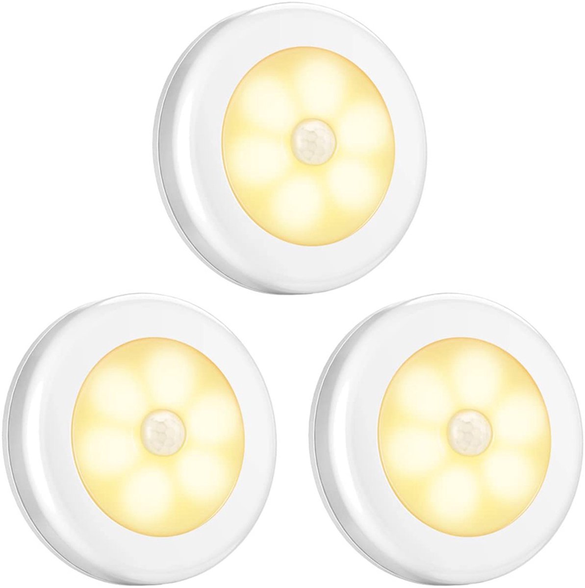 Oneay Set van 3 bewegingssensorlampen – Draadloze LED-nachtlampjes op batterijen – Eenvoudig te bevestigen kast- en trapverlichting – Wandlampen voor hal, badkamer, slaapkamer, keuken en meer