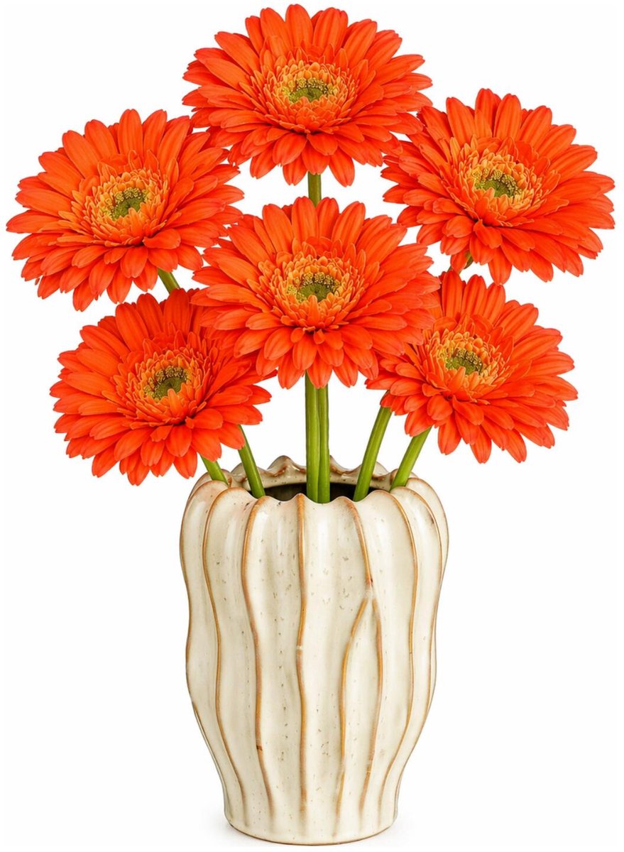 Mica Decorations Kunstbloem Gerbera Floral - 6x - H60 cm - oranje - kunststof - stelen kunstbloemen - boeket - rozen bloemetjes