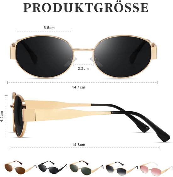 Zonnebril-zonnebril heren-zonnebril dames-Retro Ovale Zonnebril Unisex - Goud Metaal Montuur-Vintage Look - Ultralicht en Comfortabel - Voor Dames en Heren - Goud — afbeelding 4
