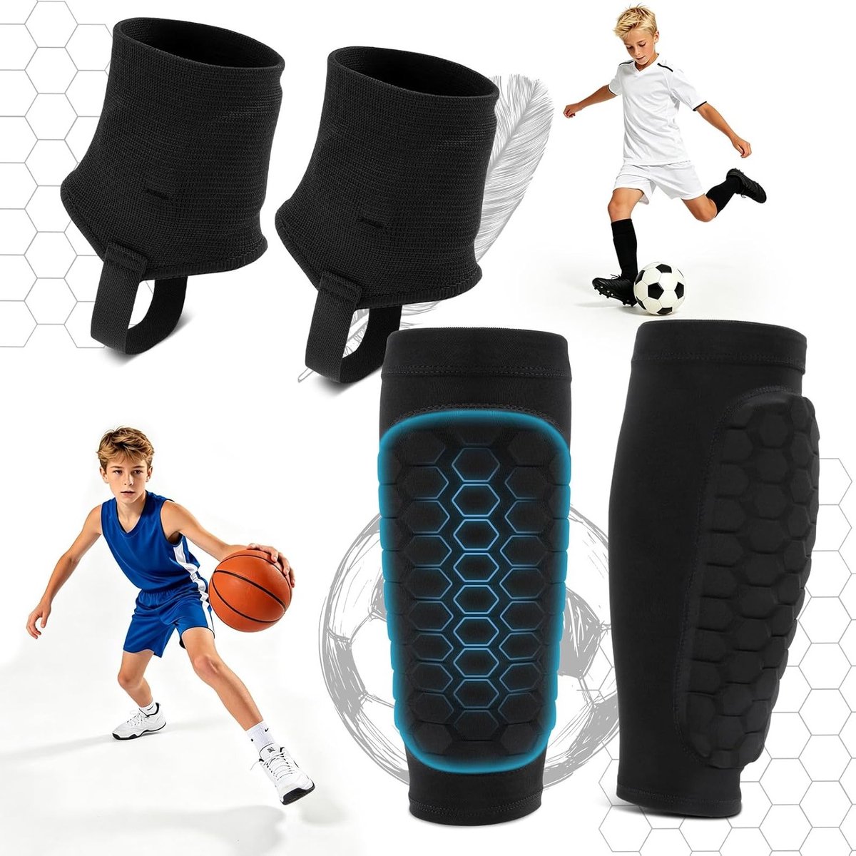 Scheenbeschermers voor kinderen, 2-in-1 ontwerp voor voetbal, bescherming en comfort