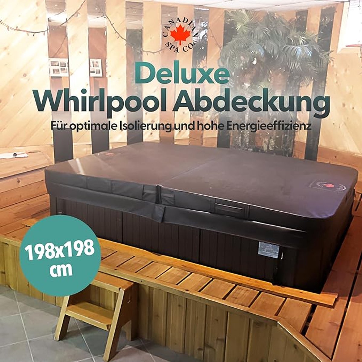Whirlpool Afdekhoes 228x228 cm – Premium Isolerende Jacuzzi Cover 10 cm Dik – Waterdicht & UV-bestendig – Rechthoekige Spa Afdekking met Handgrepen & Veiligheidslussen – Grijs – Laura