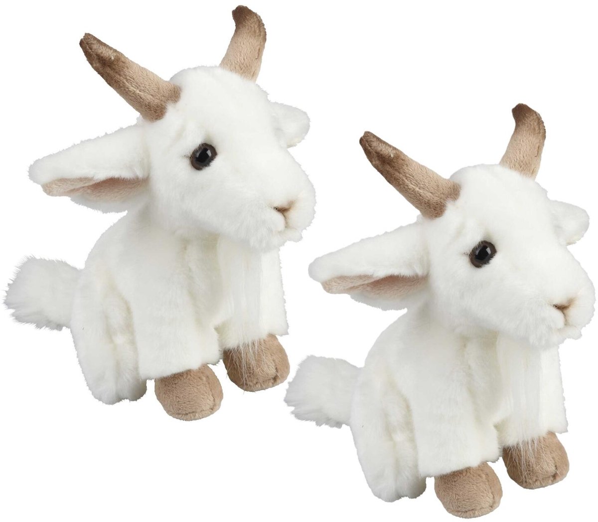 Ravensden Pluche geitjes familie - 2x - knuffel geitje - wit - 18 cm - boerderij dieren knuffels