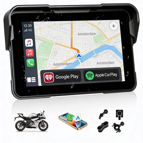 Motorfiets CarPlay Scherm 5 Inch Draadloos Navigeren – Motornavigatie Waterdicht IP68 Met Helder Touchscreen – Bluetooth Connectie