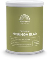 Mattisson - Biologisch Moringa Blad Poeder - Vegan Voedingssupplement - Bron van Mineralen - 125 Gram