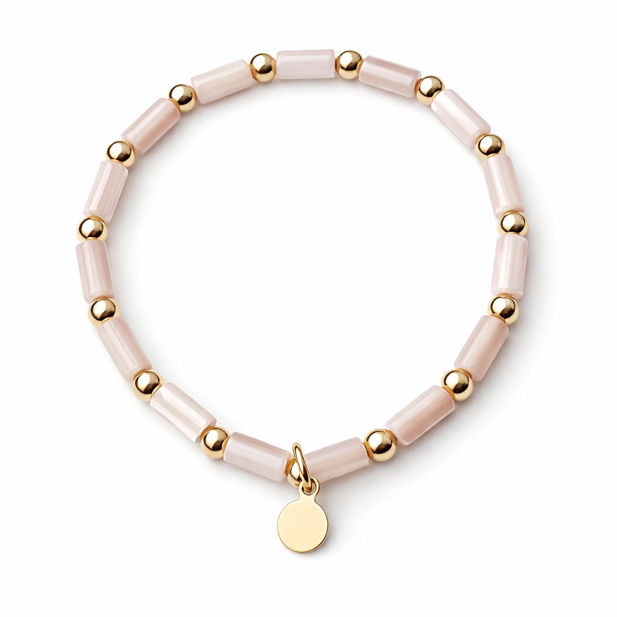 CLAUDIA JEWELLERY | Handgemaakte, tijdloze armband 14kt verguld met Pink Opal barok steentjes | Verkleurt niet | Elastisch, geen slotje | Ideaal om te combineren | Cadeautip