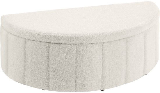 tectake® Banc rembourré Moon - Pouf avec rangement - Grand compartiment de rangement - Forme de demi-lune - Banc d'assise - 108 x 48 x 38,5 cm - Capacité de charge 150 kg - Bouclé Crème
