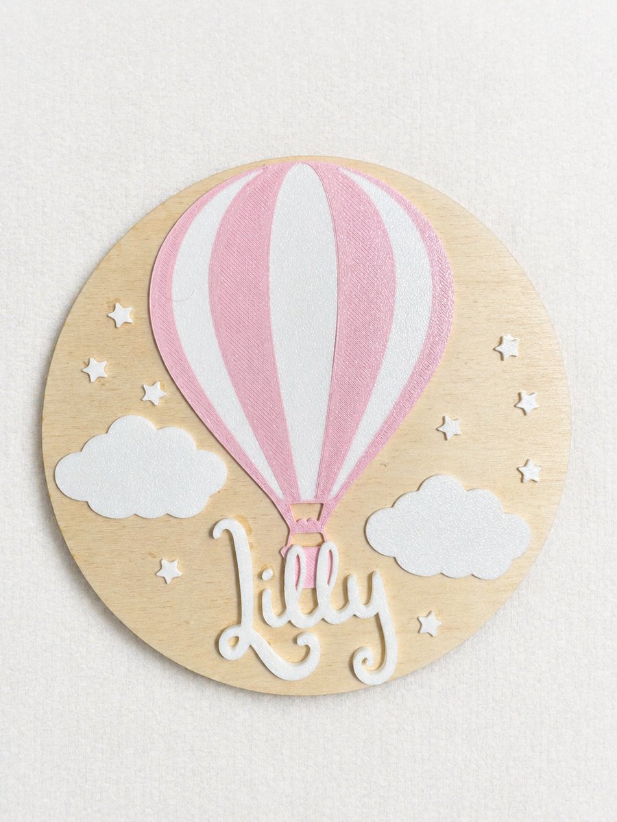 Gepersonaliseerd naambordje - meisjeskamer - wand of deur decoratie - luchtballon wolken en eigen naam