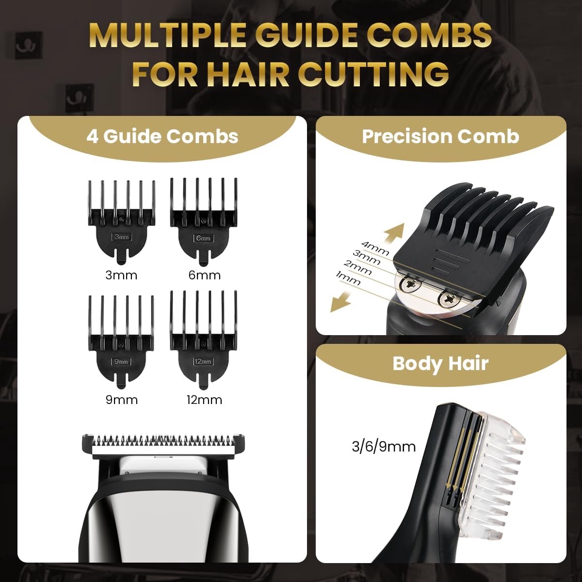 Baardtrimmer voor heren, 6-in-1 kappersset, nauwkeurige draadloze scheerset, waterdicht volgens IPX6-norm, geschikt voor baard, haar, lichaam, neus- en oorhaar, inclusief scheermesje met scheerblad (zilverkleurig)