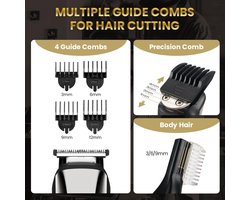 Baardtrimmer voor heren, 6-in-1 kappersset, nauwkeurige draadloze scheerset, waterdicht volgens IPX6-norm, geschikt voor baard, haar, lichaam, neus- en oorhaar, inclusief scheermesje met scheerblad (zilverkleurig)