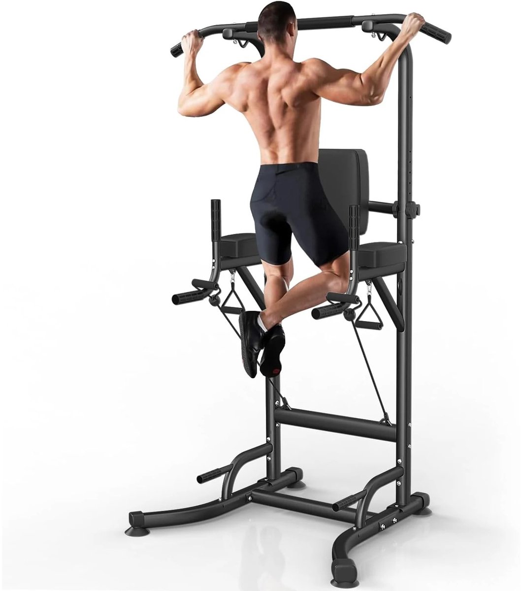 Zivv Pull Up Bar Station - Verstelbaar Dip Station - Thuis Fitnessapparaat voor Krachttraining - Multifunctioneel - Power Tower - 150 kg