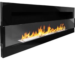 Bio-ethanol wandhaard 120x40 cm zwart hoogglans met glas – moderne sfeerhaard zonder schoorsteen