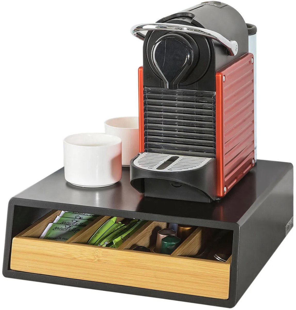 Mosh Stories Koffiecapsulehouder met Lade – Compacte Bamboe & MDF Opbergbox voor Koffiecups en Theezakjes - Koffiecorner