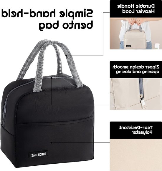 Isolerende Lunchtas voor Mannen, Vrouwen en Kinderen - Herbruikbare Thermische Voedselzak met Lekvrije Binnenkant, Ideaal voor Werk, School, Picknick en Reizen (5L - Zwart) van Merkloos — afbeelding 3