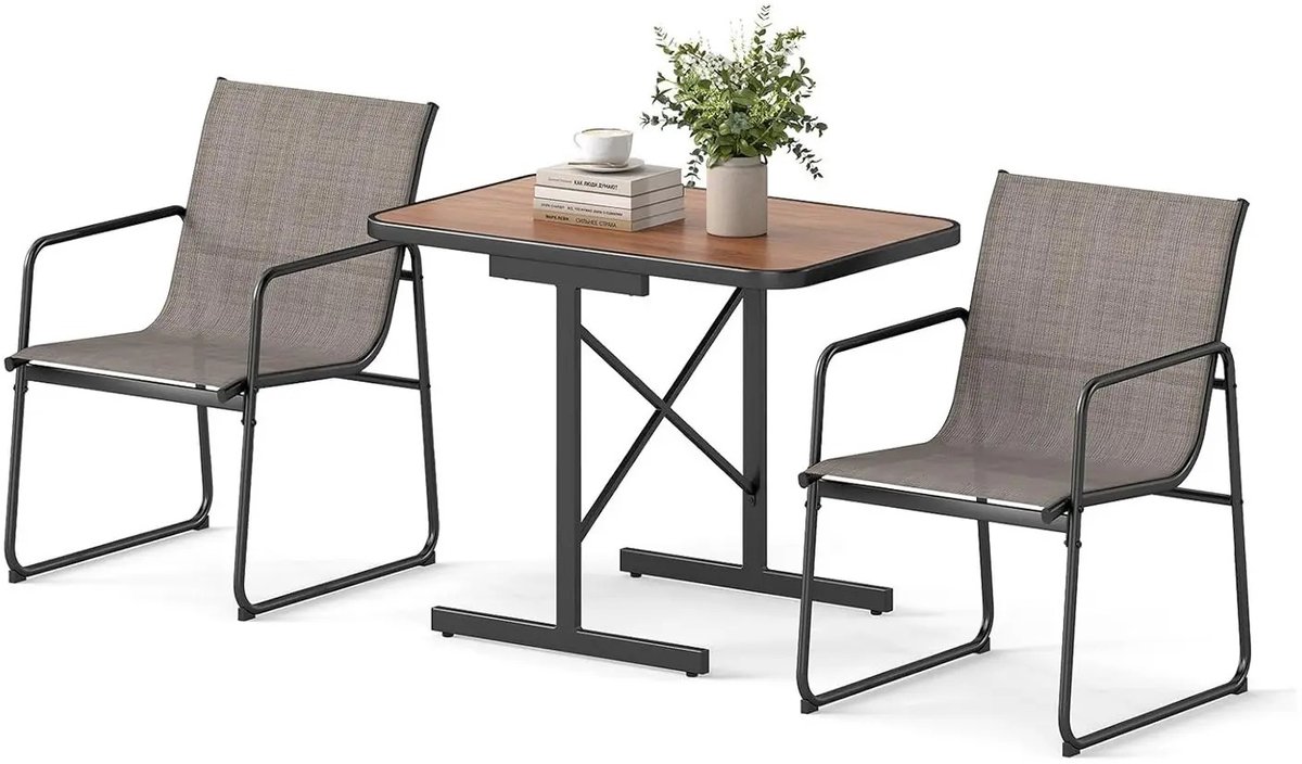Sello! bistroset – tuinset – 2 stoelen – tafel – ergonomisch ontwerp – compact – ruimtebesparend – weerbestendig – zwart – bruin