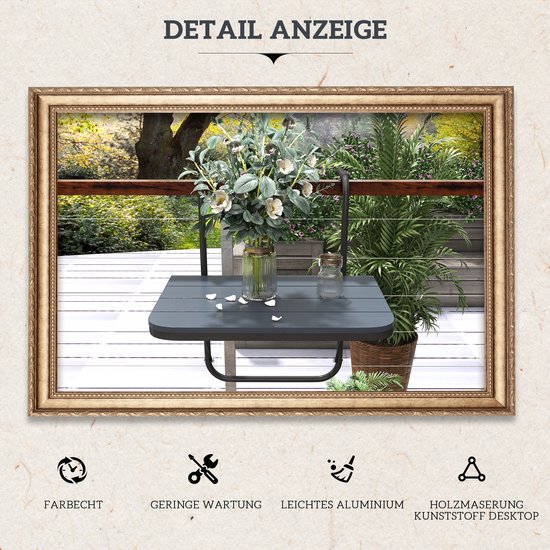 Balkontafel - Inklapbare Hangtafel - Met Aluminium Frame En Houtlook - Voor Balkon En Terras - Zwart — afbeelding 5