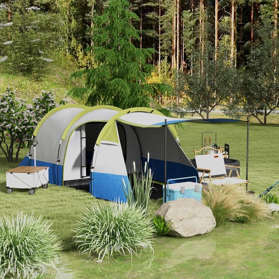 Kampeertent - 3 Persoons Tent - Met 3 Ingangen En Lantaarnhaak - Waterdicht Tot 2000mm - Voor Camping En Outdoor - Groen van Merkloos — afbeelding 4