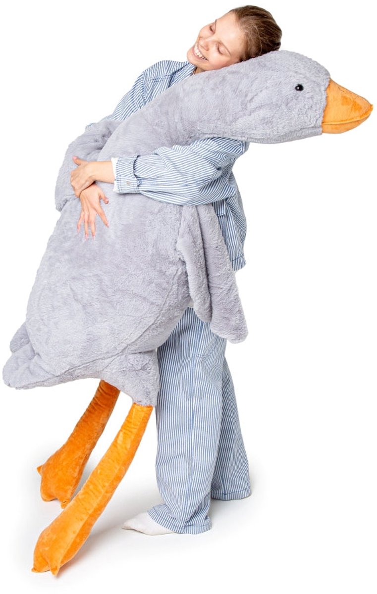 XXL Gans Knuffeldier 190 cm - Grote Pluche Knuffel - Zachte Vogel Knuffel - Grijs - Knuffeldier voor Kinderen en Volwassenen - Cadeau Speelgoed