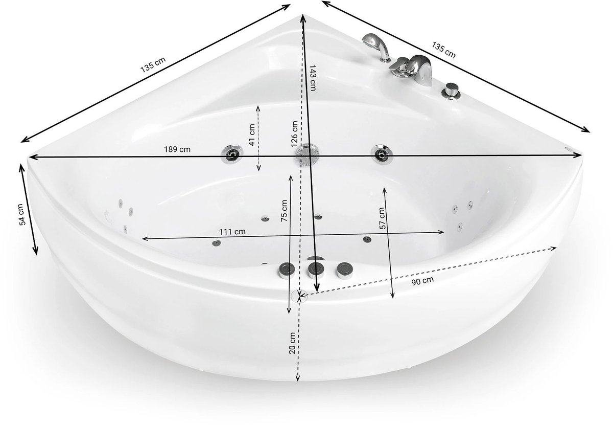 SPALINA - Whirlpool bad - Maldives Jets, 135 x135 x54 cm, Wit