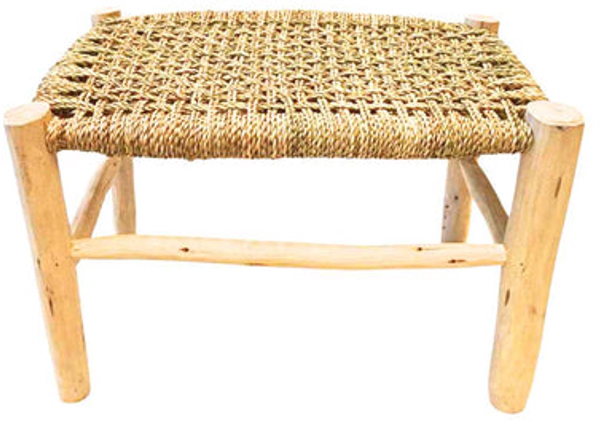 Noa May | Suki bankje | Naturel | Hout/Zeegras | Boho | Handgemaakt Marrakesh/Marokko | 60 x 40 x 42 cm