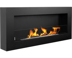Bio-ethanol wandhaard 90x40 cm box zwart mat (structuur) met glas – moderne sfeerhaard zonder…