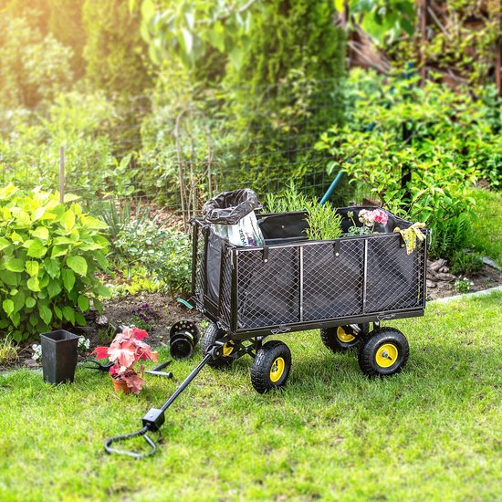 KADAX Net tuinwagen, 97 x 47 x 40 cm, tuinwagen van gepoedercoat metaal, transportwagen met draagkracht tot 500 kg, opvouwbare handkar, strand, dieren (zwart) van Merkloos — afbeelding 5