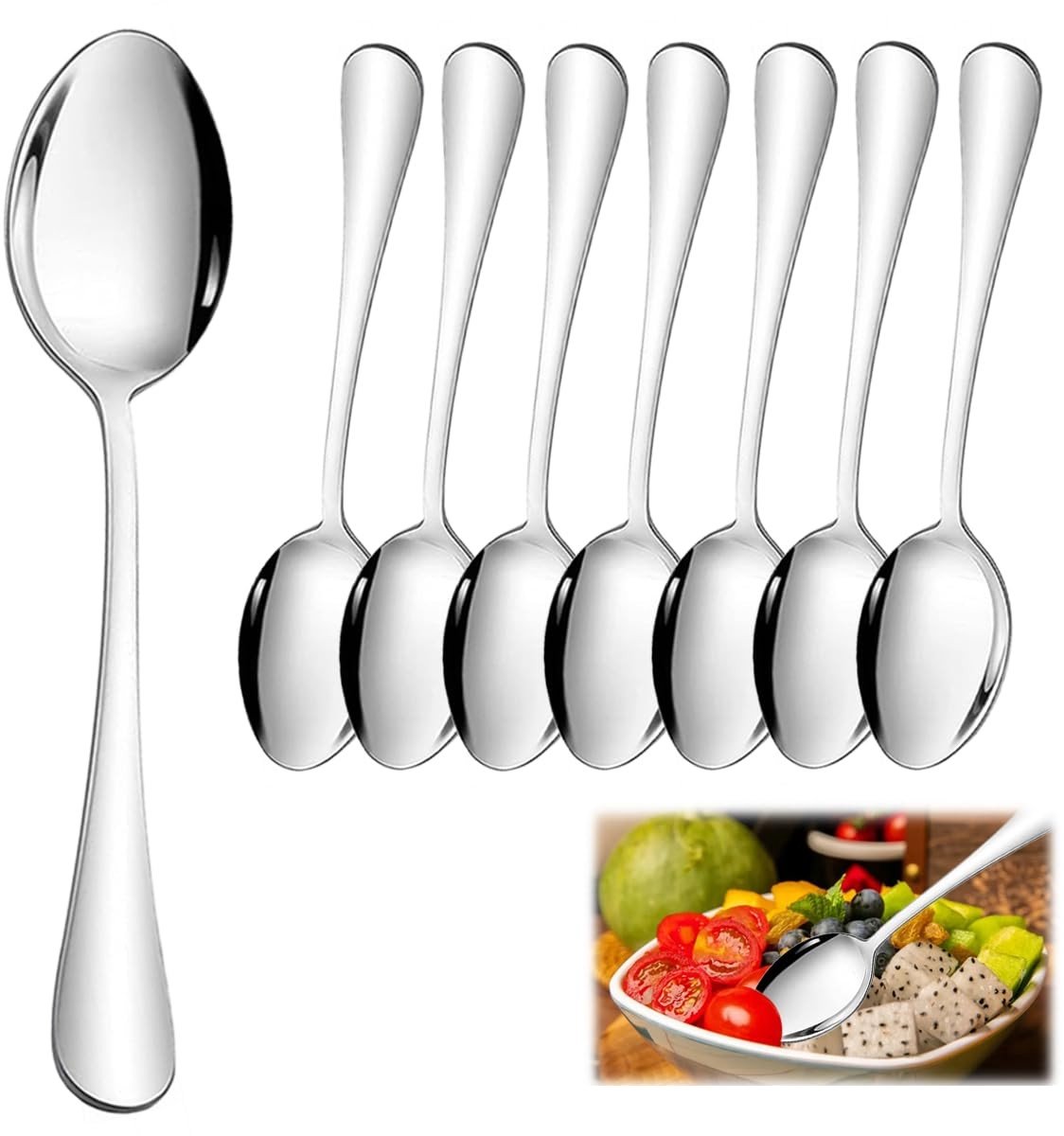 Allecto - Roestvrij Staal Dinerlepel - Soeplepel Set - Vaatwasserbestendig - Zilver - Eetlepel - 8 Stuks - Geschikt voor Thuis en Restaurant - 19cm