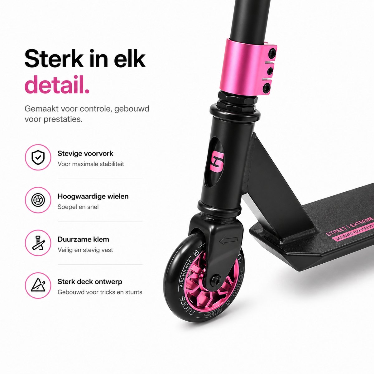 Suotu Stuntstep - Step - Kinderstep - Speelgoed Jongens/Meisjes - Maximale stuurhoogte: 78 cm - Aluminium - buitenspeelgoed - Zwart/Roze — afbeelding 4