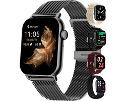 Siltcon® Seréa Smartwatch Dames - Smartwatch Heren - Horloge Dames - Stappenteller Horloge Dames - Hartslagmeter - Slaapmonitor - Saturatiemeter - Belfunctie - Geschikt voor iOS/Android - AMOLED - RVS - Elke pols - Incl. 5 Bandjes
