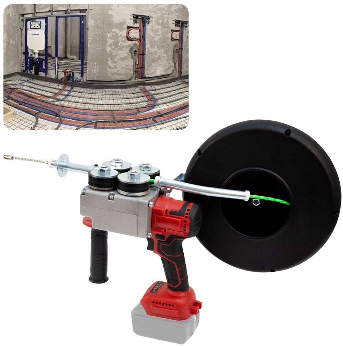 Allecto - Accu-inrijgmachine - Elektrische kabel - Efficiënt inrijgapparaat voor verborgen buizen - Groen - Kabeltrekker - Voor professionals - 40 ...