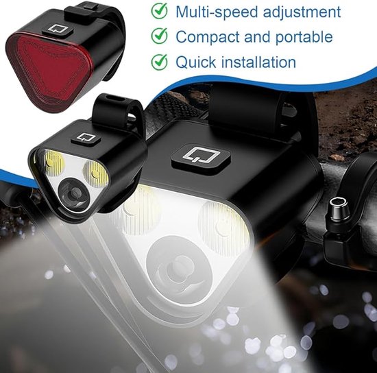 2-delige fietsverlichtingsset met voor- en achterlicht, voorlamp met 6 lichtstanden, achterlicht met 5 standen, waterdichte fietsverlichting, USB-C oplaadbaar, geschikt voor mountainbiken en stadsfietsen. — afbeelding 5