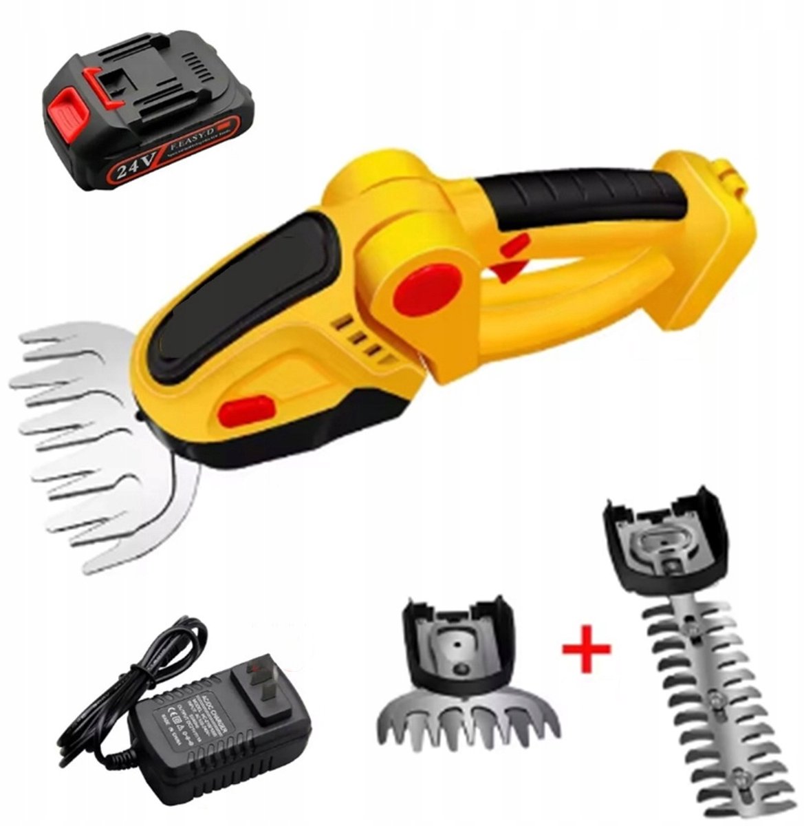 Grasmaaier - Heggenschaar - Handgrasmaaier - Geel - 750g Ultralicht & 60min Batterijduur - 15.000 tpm krachtig vermogen - Dubbele Messen & 90° Verstelbaar - Voor Tuin – foto 5