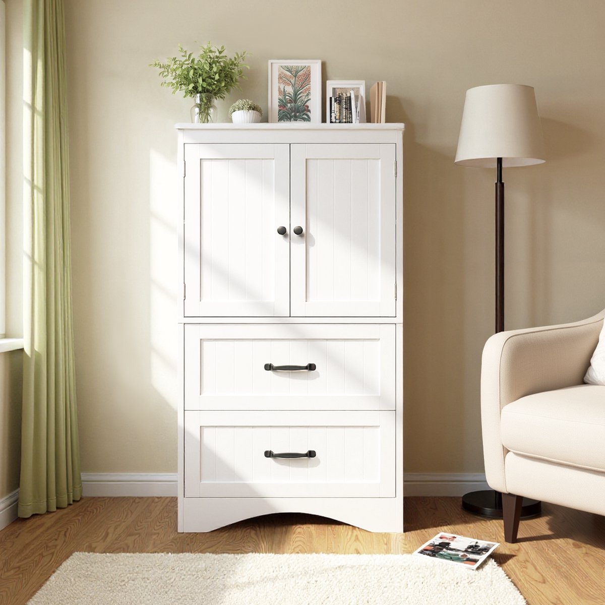 Xbro Keukenkast Vrijstaand met Verstelbare Planken – Met 2 Lades en 2 Deuren – Opbergkast – Voor Keuken, Eetkamer of Wasruimte – 60 x 30 x 110 cm – Wit — cadeau in Cadeau-ideeën - foto 6