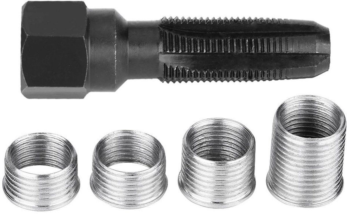 Allecto - Bougiegereedschap - Koolstofstaal - 5-delig - Voor bougietap en reparatie - Inclusief inserts - Geschikt voor 14 mm bougies