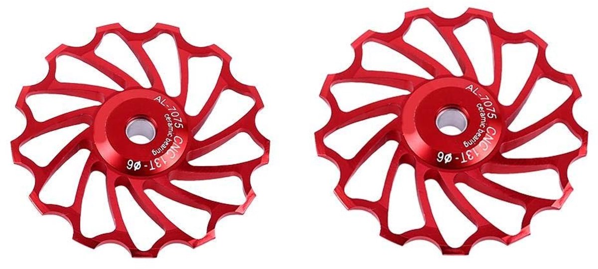 Allecto - Bike Neuswiel - Achterderailleur Onderdeel - 2 Stuks - Rood - Keramische Katrol - Fiets Accessoire - Geschikt voor Fietsen - 13T