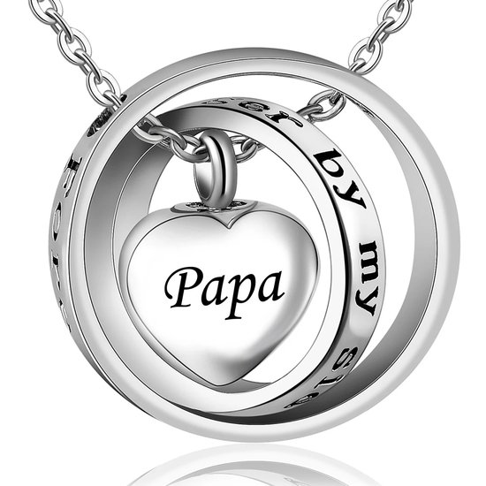 WiseGoods Pendentif cinéraire Premium Papa - Avec chaîne couleur argent - Bijou commémoratif pour cendres ou cheveux - Père / Parent In Memoriam - Acier inoxydable