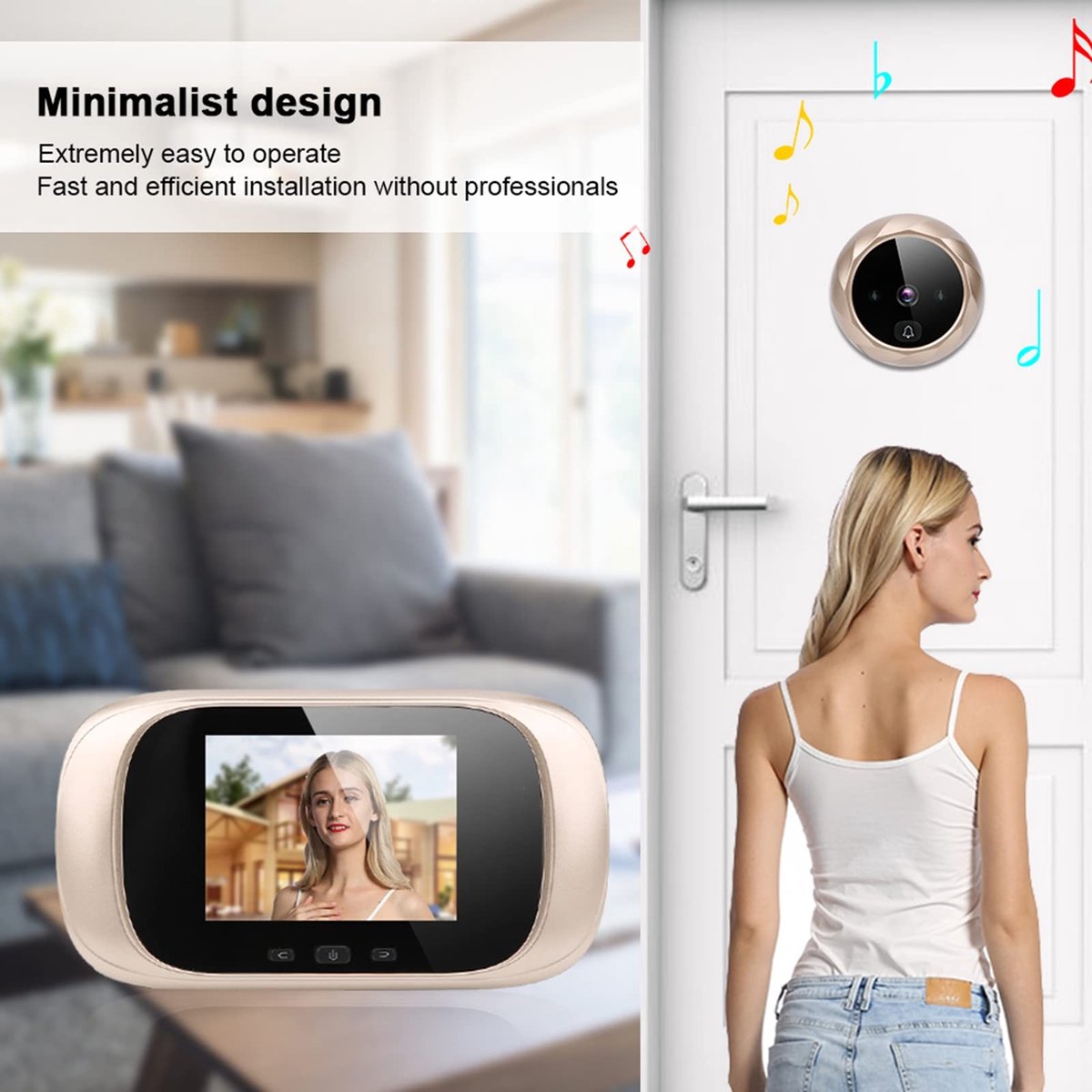 Allecto - Visuele Deurkijker - Digitale Kijkgaatje-beveiligingscamera - 2,8-inch LCD-scherm - Goud - Infrarood Nachtzicht - Functie voor Foto's