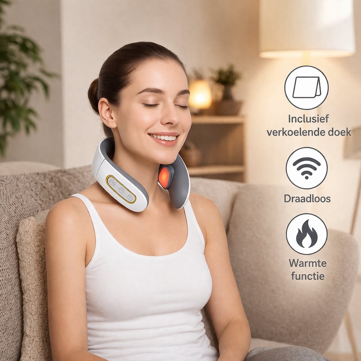 Nekmassage Apparaat met Warmtefunctie – Nekmassage Apparaat Draadloos – TENS Technologie – Massage voor Nek & Schouders – Elektrische Nekmassager – Draadloos & Ergonomisch Ontwerp – Inclusief Verkoelende Doek thumbnail 2
