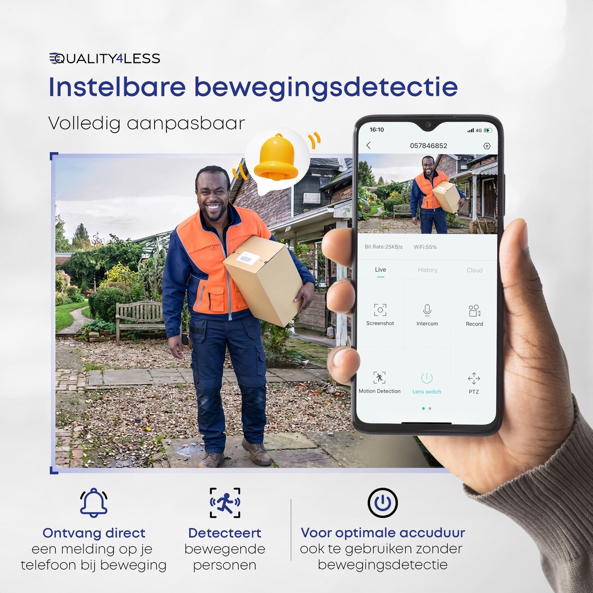 Quality4Less™ - Slimme Video Deurbel met dubbele camera - 2K Ultra HD - Werkt draadloos & bedraad - Wifi deurbel - Zonder abonnement - Incl. draadloze gong en 32GB SD-Kaart - (T-ring geluid) - Zwart – foto 8