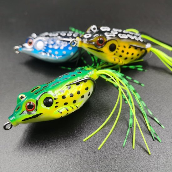 Vijf kikker kunstaas, oppervlakteaas/zachte kunstmatige rog aas, 5,5 cm, 8 gram, zachte tube, ontworpen voor baars, slangvis, zoetwater zachte aassoorten, muskellunge, enz., geschikt voor viskoffers, haakbestendig voor grondel en baars. — afbeelding 2