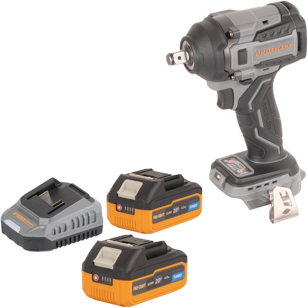 Procraft Industrial IW550Abb accu slagmoersleutel 20 V 550 Nm 1/2" + 2x accu 4,0 Ah + oplader