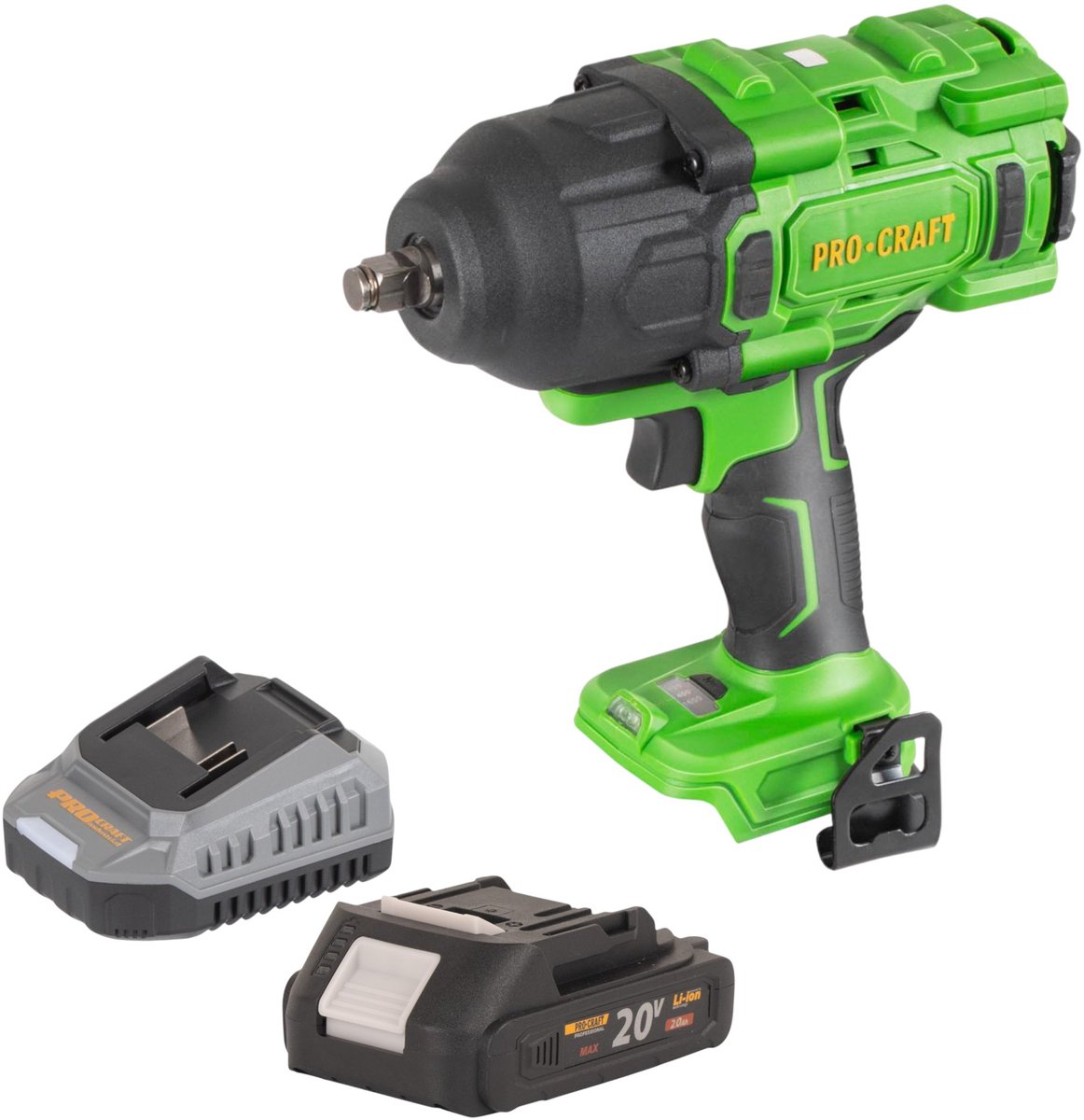 Procraft PWA80bb accu-slagmoersleutel 20 V 1600 Nm 1/2" borstelloos + 1x accu 2,0 Ah + oplader