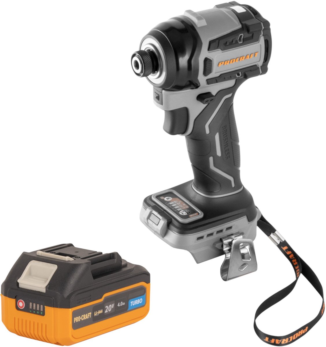 Procraft Industrial ID20Abb accu-slagmoersleutel 20 V 180 Nm 1/4" + 1x accu 4,0 Ah - zonder oplader