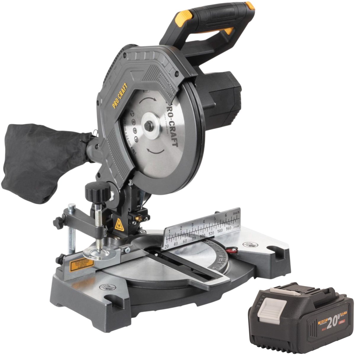 Procraft PGS20bb accu-afkortzaag 20 V 210 mm borstelloos + 1x accu 4,0 Ah - zonder oplader