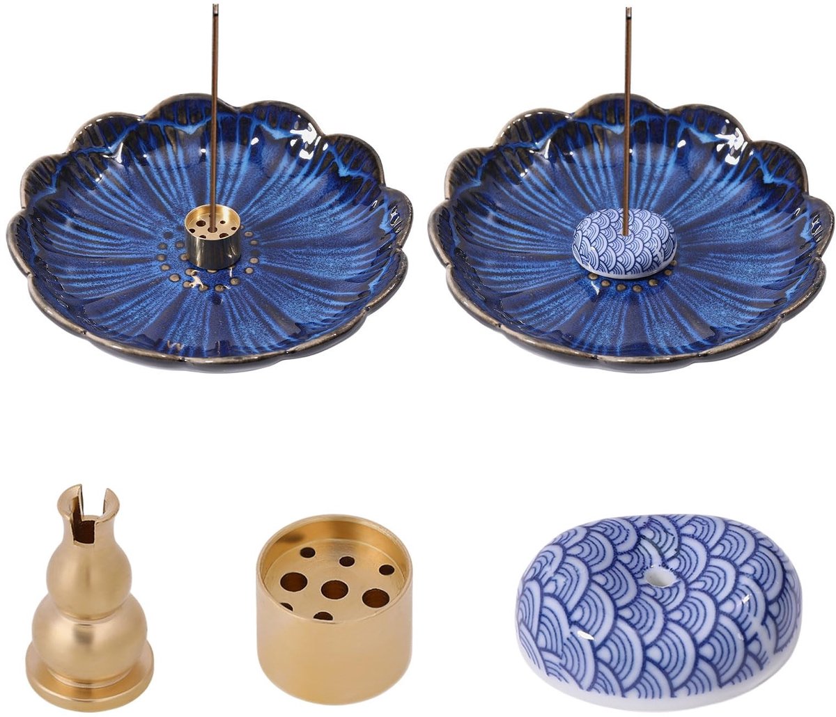 Allecto - 5-delige Set Ceramische Wierookhouders en Asbakken - Perfect voor Wierookstokjes - Stijlvol en Functioneel - Decoratieve Accessoires - Id...