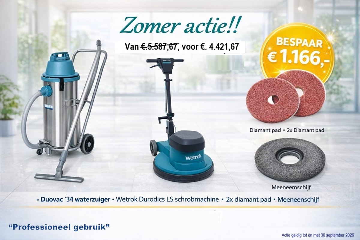 Wetrok professionele Reinigingsset Duovac 34 + Durodisc LS + Diamant Pads + Klaar voor gebruik