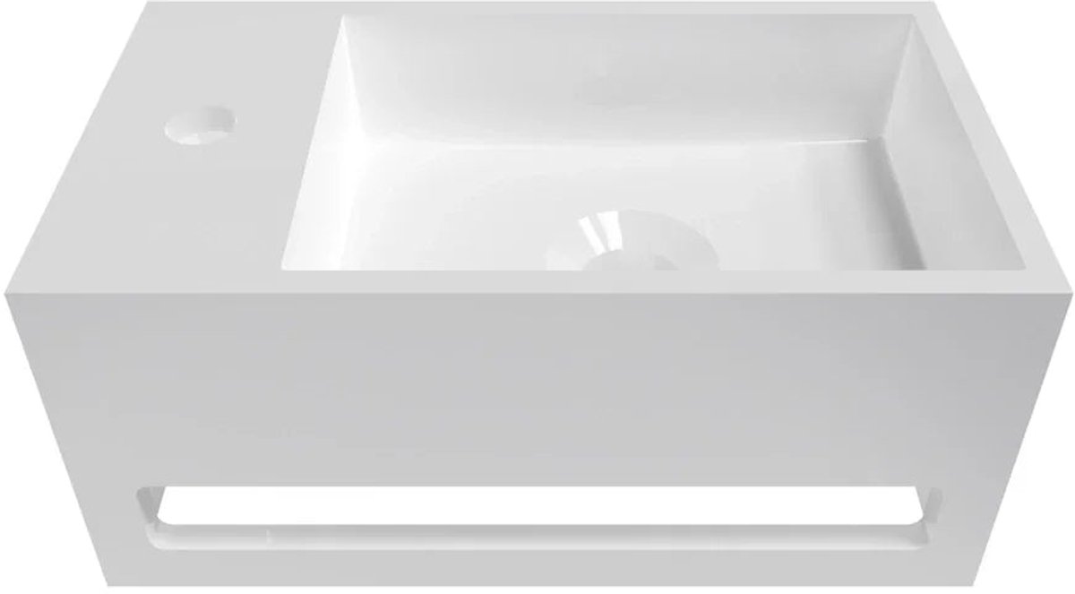DutchLine - Solid.Surface Fontein Met Handdoekrek - Glans Wit Links - 356x203x159mm