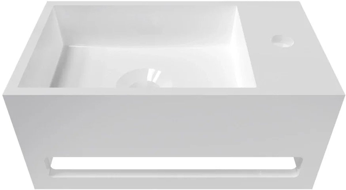 DutchLine - Solid.Surface Fontein Met Handdoekrek - Glans Wit Rechts - 356x203x159mm