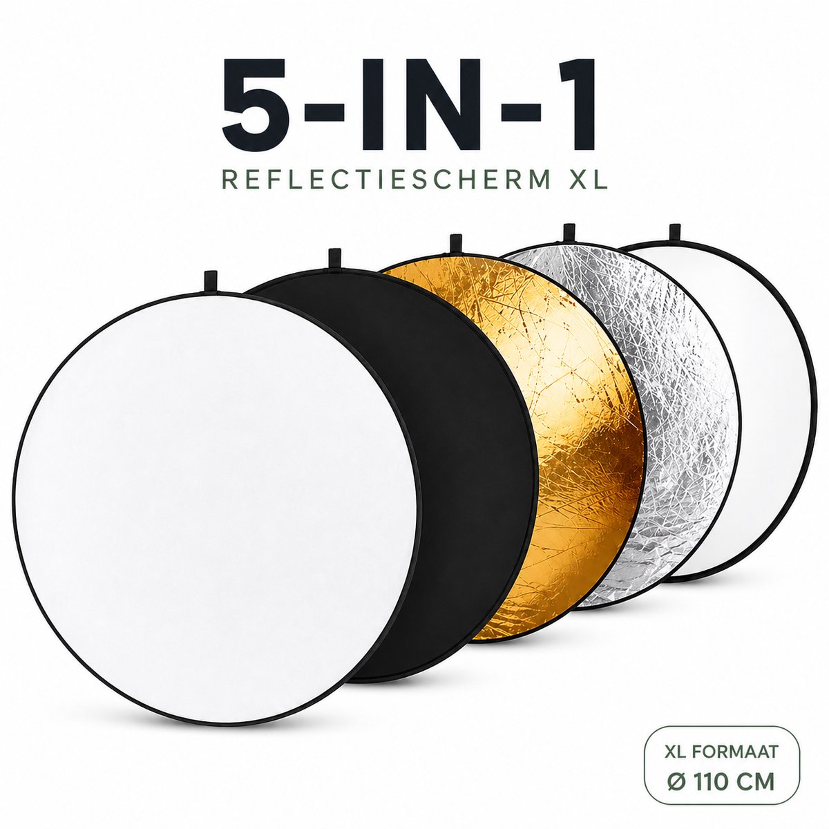 ZoeZo Design - Reflectiescherm XL - Reflectiescherm fotografie - Reflectiefilter - 5 in 1 - Foto reflector - Licht vervormer - 110cm x 110cm